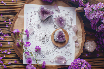 Wall Mural - astrology. astrologer calculates natal chart and makes a forecast of fate tarot cards, fortune telli