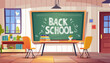© RomanR - School classroom with chalkboard on text back to school. Vector illustration  a