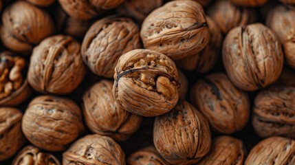 Wall Mural - Walnuts that are raw whole and dried in a brown hue