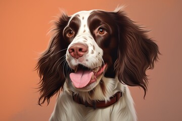 Wall Mural - Portrait of a smiling english springer spaniel isolated in soft teal background