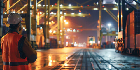 Sticker - A man in a safety vest stands in a large industrial area