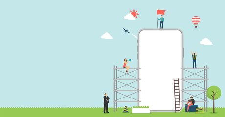 Banner illustration with smartphone motif (design space on smartphone screen) / PNG