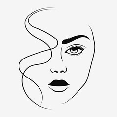 Wall Mural - Young woman portrait. Line art. Vector illustration