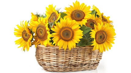 Wall Mural - Sunflowers in basket isolated on white background with clipping path