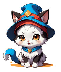 Sticker - A cute cat wearing a blue hat and a red bandana