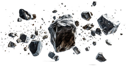 Asteroids are flying isolate on white background
