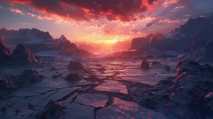 Wall Mural - The shattered terrain and sunrise