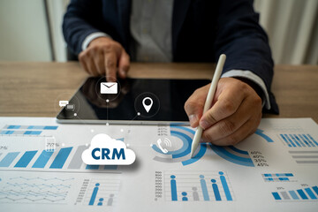 Poster - crm analyst uses a computer and dashboard Customer Relationship Management