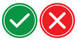 © Vector Vista - Tick and cross checkmark icon. Check mark and wrong mark icon design. Yes and no buttons. Set of red X and green check mark icons. Vector illustration.