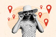 © deagreez - Composite photo collage of astonished girl hold sunglass wear glamour hat dress lost way gps icon summer trip isolated on painted background