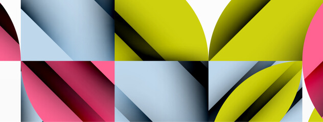 Poster - Circle, square and flower petal geometric background. Round shapes composition for wallpaper, banner, background or landing