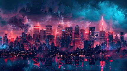 Neon cityscape at night, a vibrant metropolis glowing with energy and life