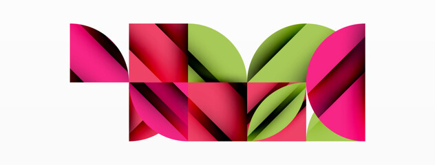 Poster - Circle, square and flower petal geometric background. Round shapes composition for wallpaper, banner, background or landing