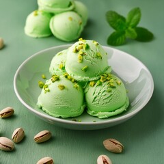 fresh tasty pistachio ice cream balls