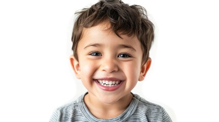 Wall Mural - A precious boy with a radiant smile, spreading happiness wherever he goes. isolated white background 