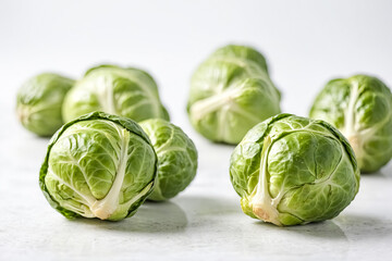 Wall Mural - Fresh Brussels Sprouts on White Background