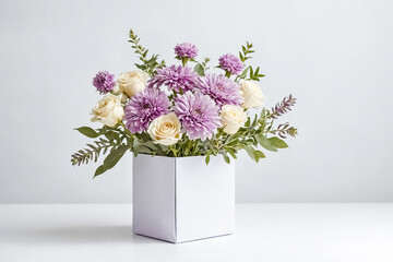 Sticker - White Roses and Purple Flowers in a White Box