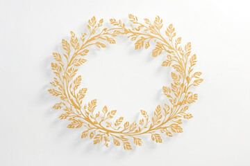 Wall Mural - Golden Leaves Wreath On White Background