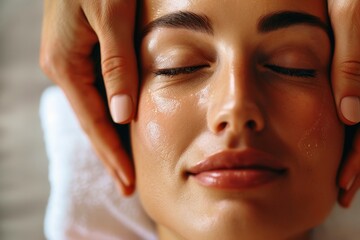 A woman receiving a facial massage from a professional beautician.