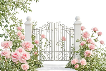 Wall Mural - Ornate Iron Gate with Pink Roses