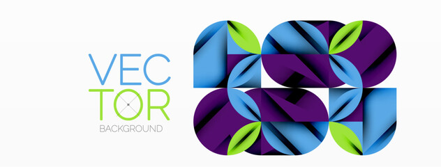 Aufkleber - Circle, square and flower petal geometric background. Round shapes composition for wallpaper, banner, background or landing