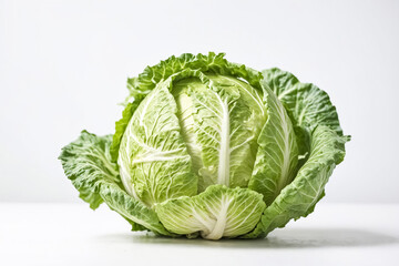 Wall Mural - Fresh Green Cabbage on White Background