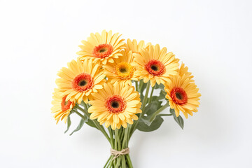 Canvas Print - Yellow Gerbera Daisies Bouquet On White Background