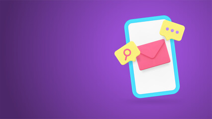 Poster - Online chatting smartphone application incoming message new mail search 3d icon realistic vector
