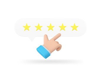 Poster - Business man hand cursor click five stars rating best customer choice 3d icon realistic vector