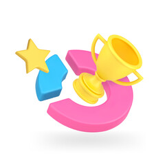 Poster - Winner golden cup with chart contest best choice victory analyzing diagram 3d icon realistic vector