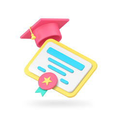 Poster - Graduation cap education academic diploma achievement certificate 3d icon realistic vector