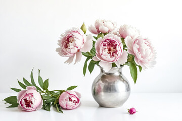 Wall Mural - Pink Peonies in a Silver Vase