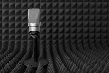 Podcaster microphone and acoustic foam.