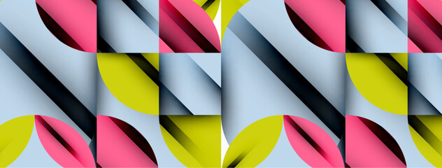 Aufkleber - Circle, square and flower petal geometric background. Round shapes composition for wallpaper, banner, background or landing