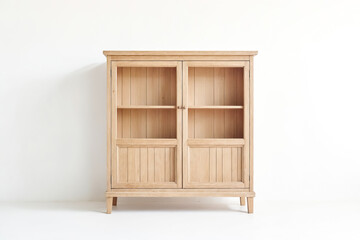 Poster - Wooden cabinet with glass doors and shelves