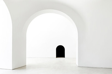 Canvas Print - White Minimalist Interior with Archway and Door