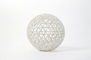 Wall Mural - White Woven Sphere on White Background