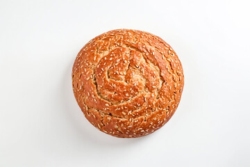 Wall Mural - Freshly Baked Sesame Seed Bread Roll Isolated on White Background
