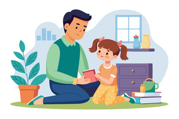 Wall Mural - Bonding time - father and daughter enjoying time together at home white background modern flat design simple vector illustration isolated transparent background;