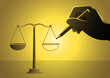 © tujuh17belas - using a pencil, the hand draws a scale of justice