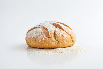 Canvas Print - Freshly Baked Bread Roll with Powdered Sugar on White Background