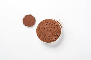 Sticker - Cocoa Powder with Chocolate Pieces in a Bowl on White Background