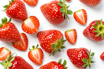 Wall Mural - Fresh Ripe Strawberries Isolated on White Background