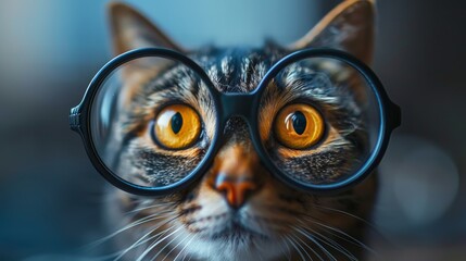 Sticker - A cat wearing glasses with yellow eyes