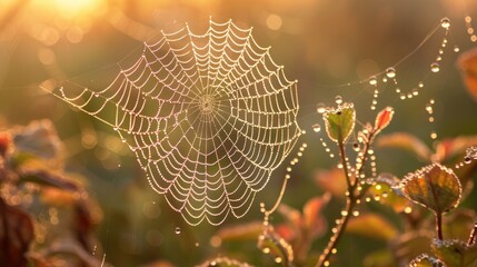 Poster - Spider web covered in morning dewdrops