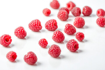 Fresh Raspberries on White Background