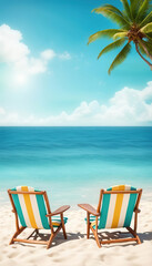 Wall Mural - beautiful chairs at the beach with copy space