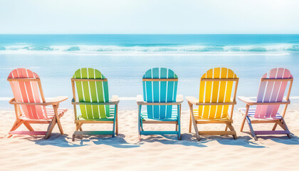 Wall Mural - beautiful beach chairs at the beach with copy space