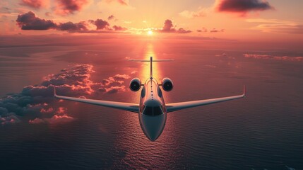 Canvas Print - Sunrise Jet Flying Above Ocean