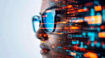 abstract portrait of a person with digital data overlay, representing artificial intelligence and te